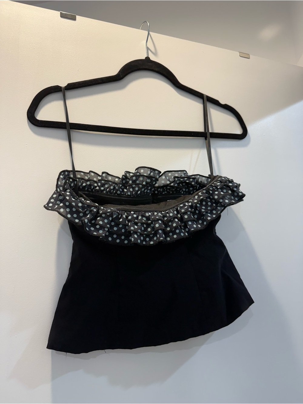 Princess Polly Black Polka Dot Ruffle Strapless Top